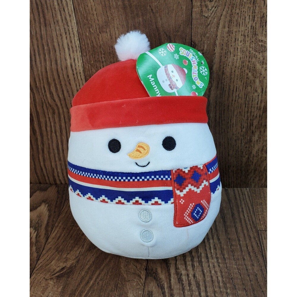Squishmallows Manny the Snowman 10" Holiday Plush Red Hat Scarf 2023 NWT